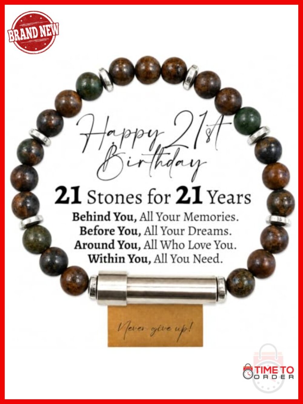 21st Birthday Gift Bracelet with Hidden Message Capsule - Stretch Fit Stainless